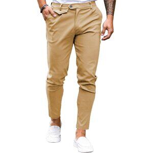 Mens Chinos Slim Fit Pants Flat Front Stretch Skinny Tapered Dress Pants